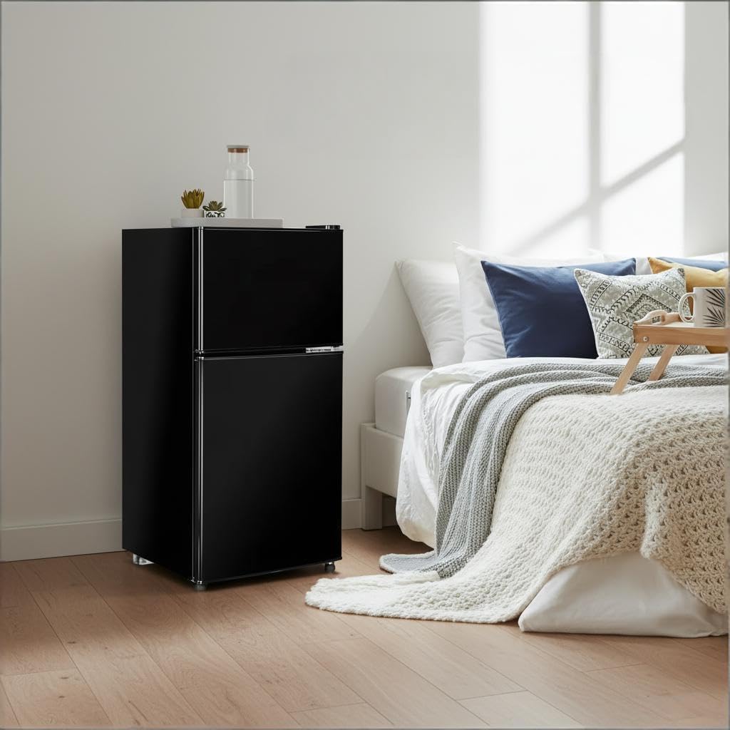 Fridge with Freezer, 3.2 Cu Ft Refrigerator, 2 Doors Refrigerator, Low noise, Energy-efficient, for Apartment, Dorm, Kitchens, Office and Bedroom
