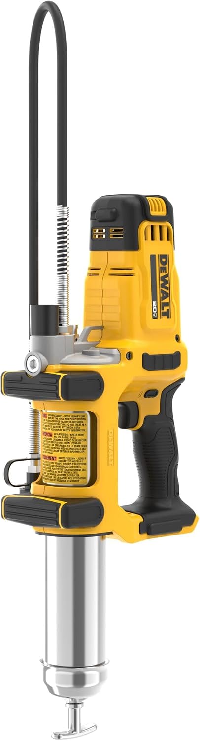 DEWALT Grease Gun 20V MAX Cordless 10,000 PSI Variable 2-Speed Electric Grease Gun with 47 Inch Hose and LED Light, Up to 9 oz per Minute and 7 Tubes per Charge, Tool Only (DCGG581B)