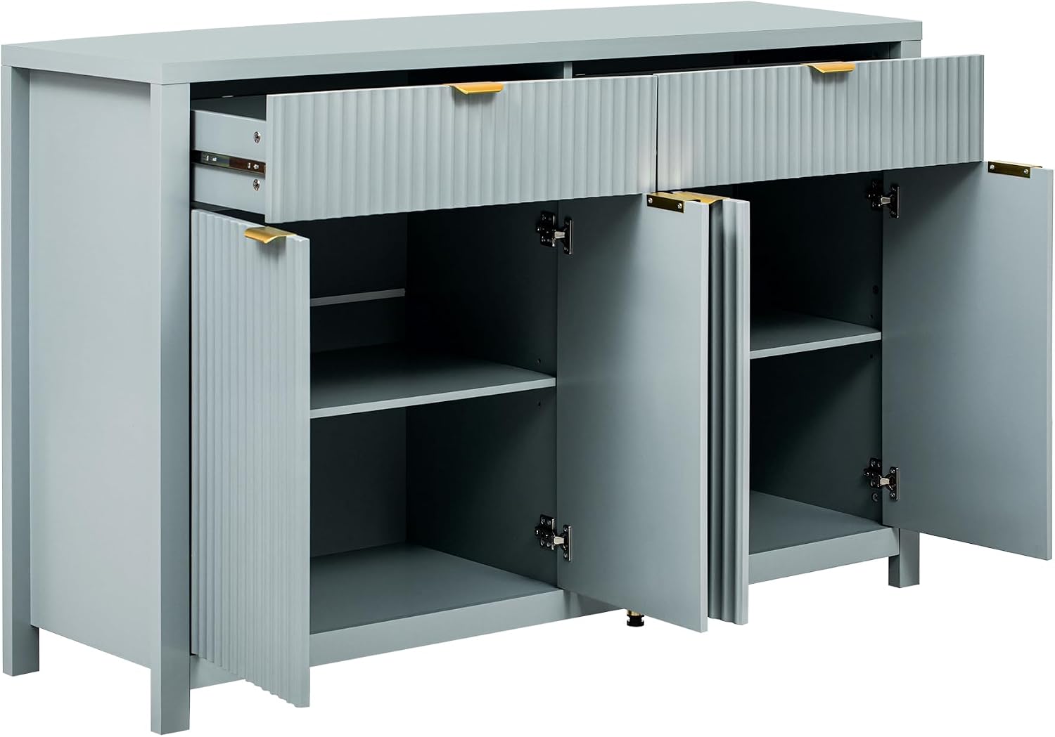 Virubi 55' Fluted Sideboard Buffet Cabinet with Storage Drawers,Doors,Adjustable Shelves and Gold Handles,Wood Modern Sideboard Accent Cabinet for Living Room,Hallway,Entryway (Cyan Green)