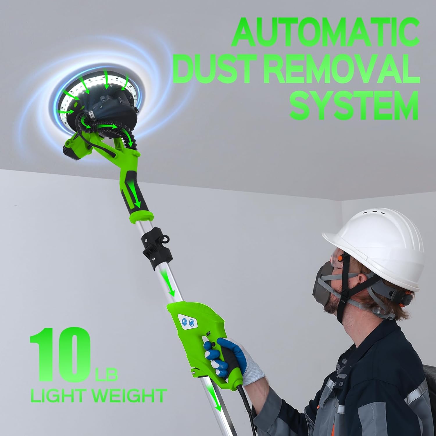 Drywall Sander, Popcorn Ceiling Removal Tool with 7 Variable Speed 800-1800RPM, 2026 Upgraded 8-Amp Drywall Sander with Vacuum Dust Collector with 12pcs Sanding Discs, Extendable Handle, LED Light