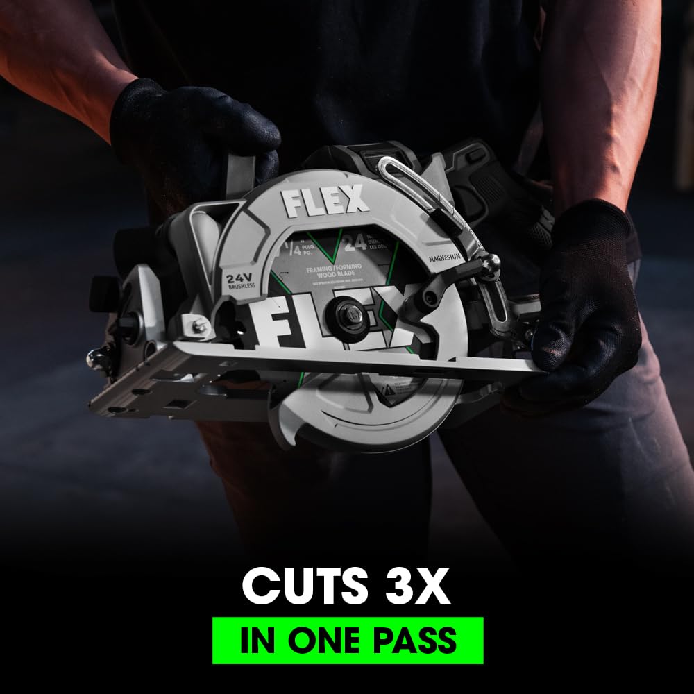 FLEX 24V Brushless Cordless 7-1/4-Inch Rear Handle Circular Saw Kit with 10.0Ah Stacked Lithium Battery and 280W Rapid Charger - FX2141R-1J
