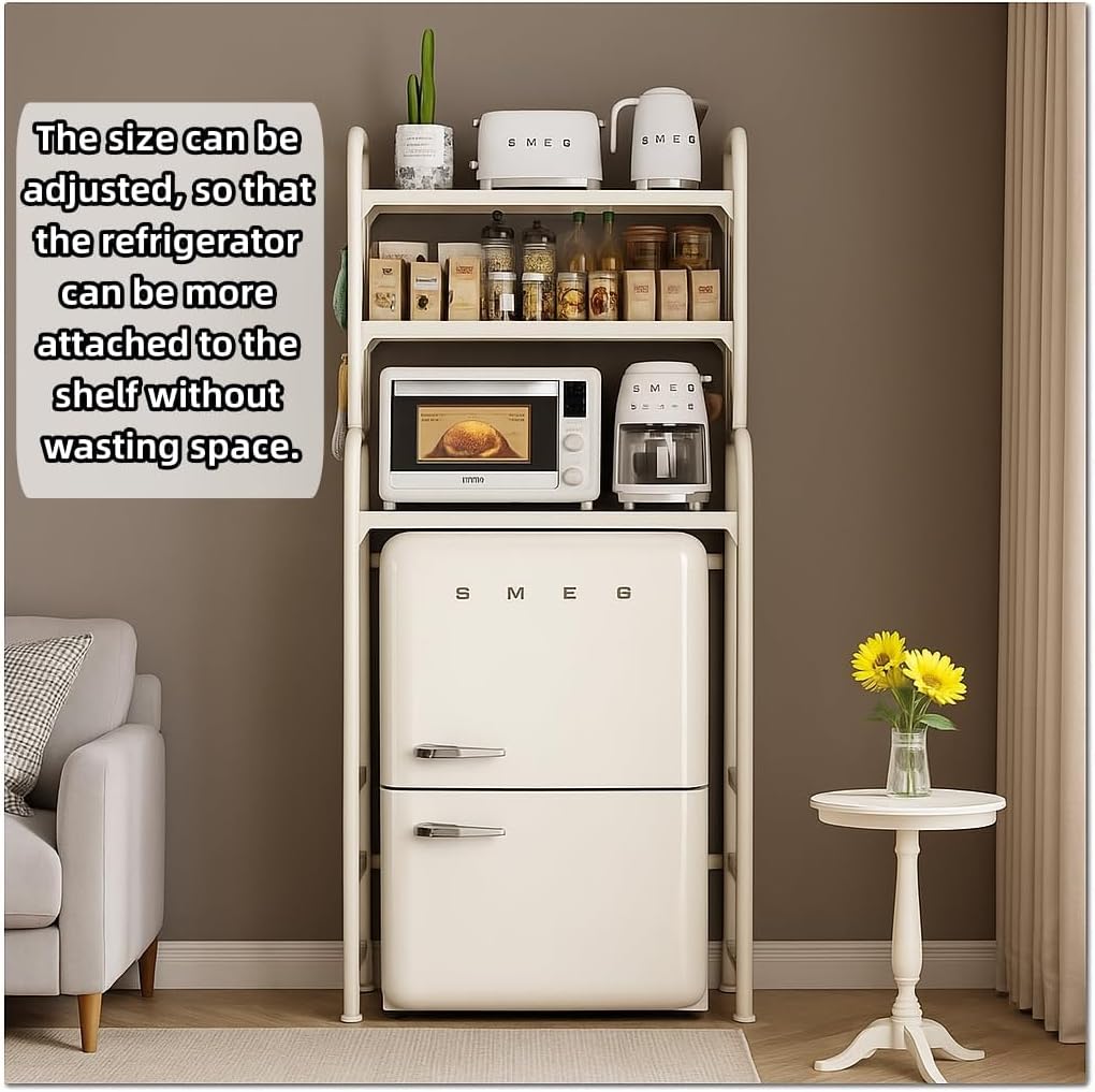 Dorm Microwave Storage mini Fridge Rack, can be Placed Above the White mini Fridge Shelf, The Height and Length are Adjustable, Suitable for Various Sizes of refrigerators (White)