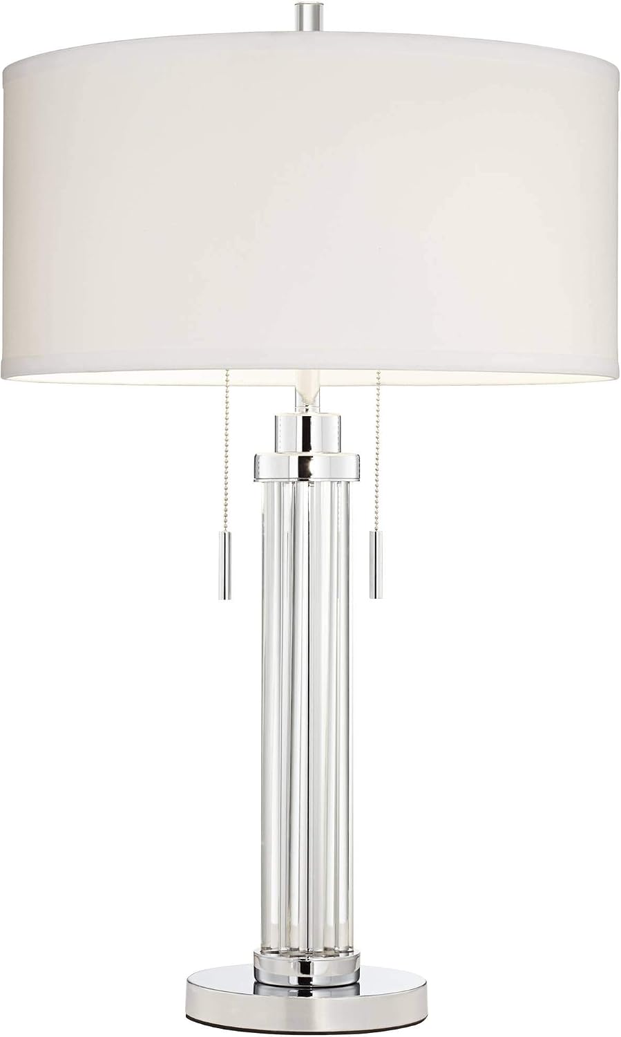 Possini Euro Design Cadence Modern 3-Way Table Lamp 30' Tall with Tabletop Dimmer Linear Clear Glass Rod White Linen Drum Shade for Bedroom Living Room House Bedside Nightstand Office Entryway
