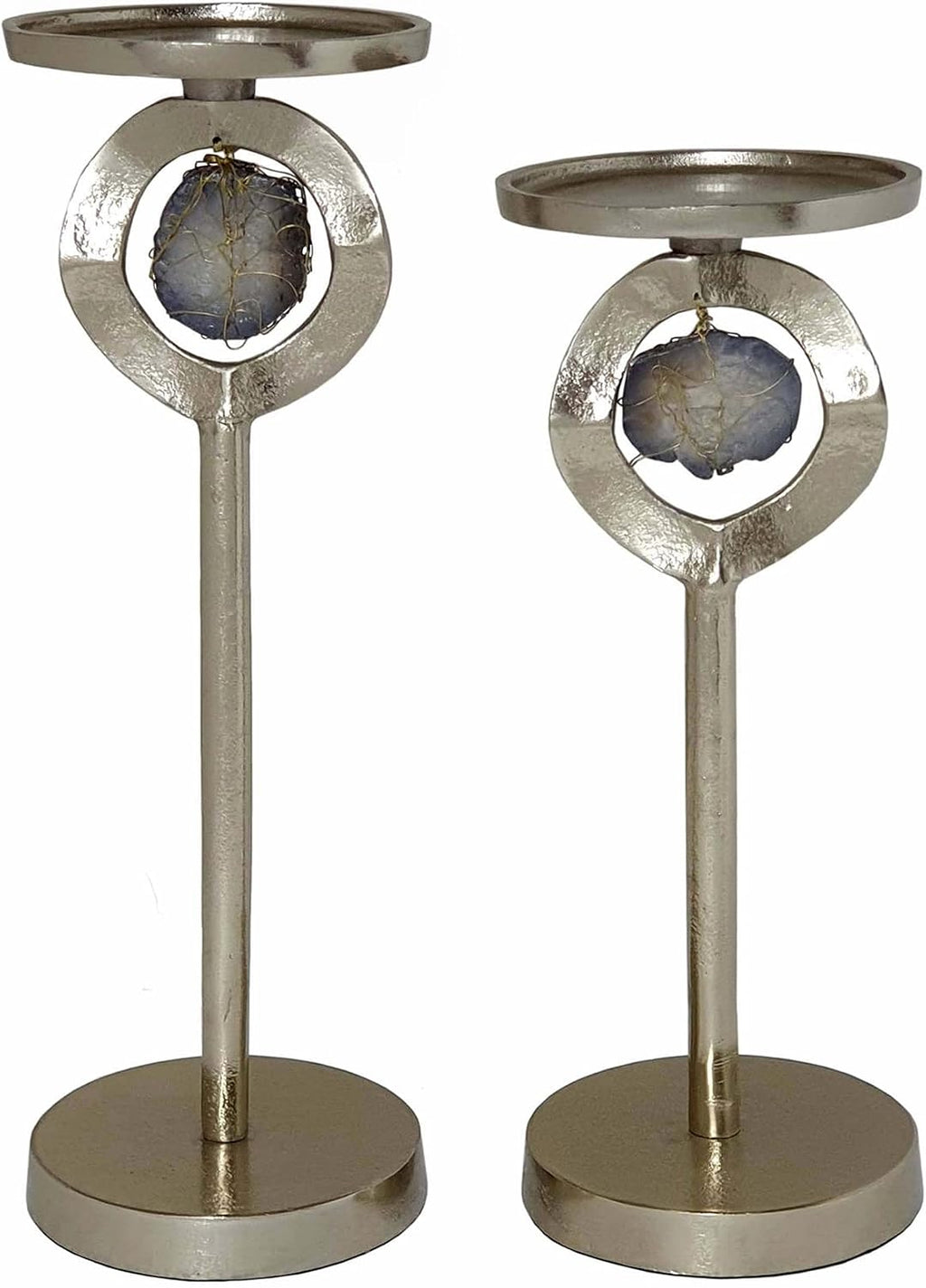 A&B Home Cut Stone Candle Holder Set - Set of 2 Aluminum Candle Holder with Stone, Decorative Tabletop Lighting, Living Room Coffee Table Accent Piece Dining Table Centerpiece, 9' x 5' x 13'