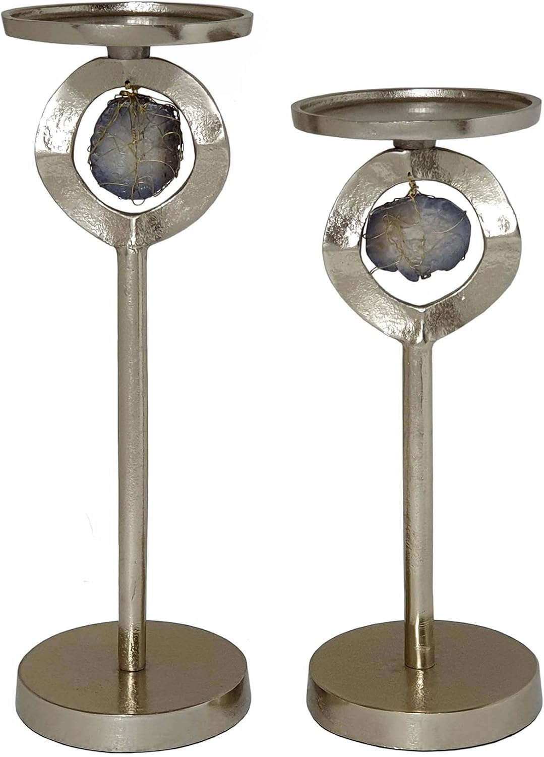 A&B Home Cut Stone Candle Holder Set - Set of 2 Aluminum Candle Holder with Stone, Decorative Tabletop Lighting, Living Room Coffee Table Accent Piece Dining Table Centerpiece, 9' x 5' x 13'