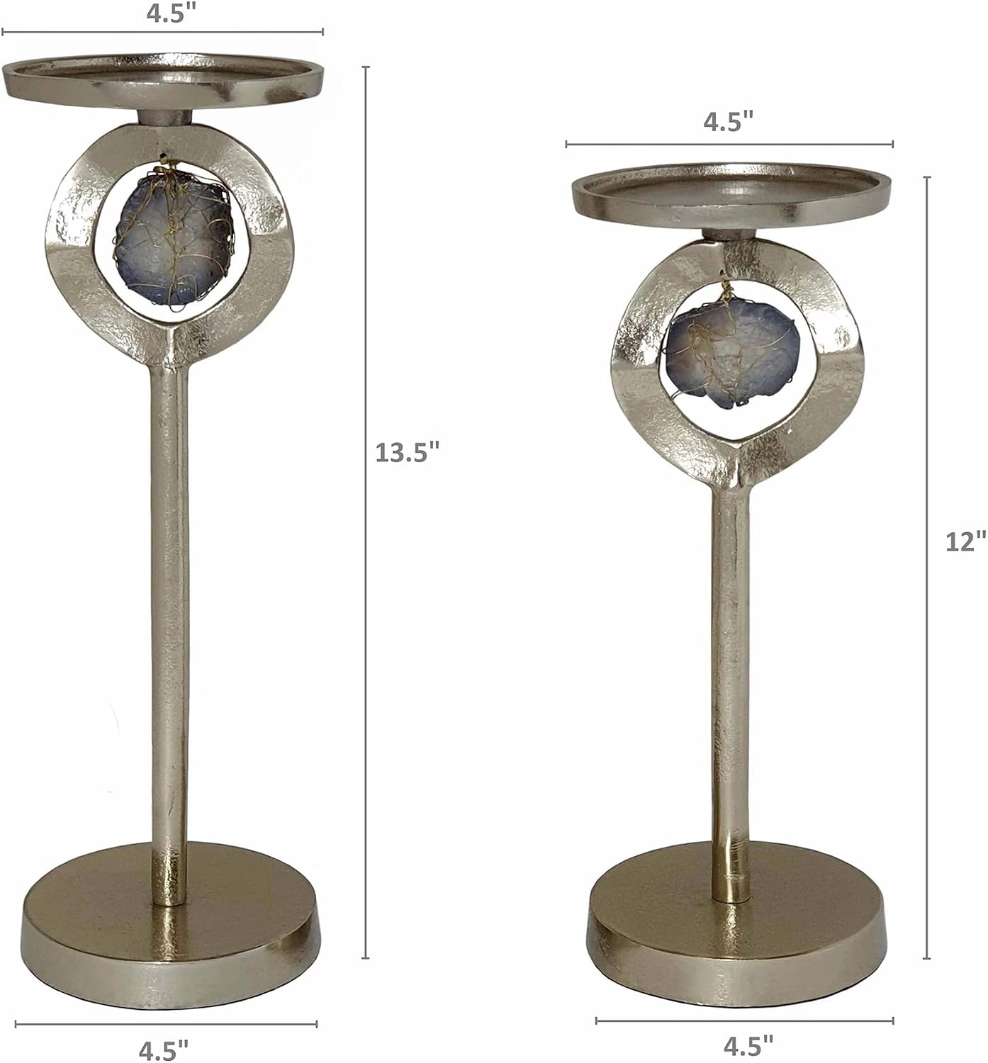 A&B Home Cut Stone Candle Holder Set - Set of 2 Aluminum Candle Holder with Stone, Decorative Tabletop Lighting, Living Room Coffee Table Accent Piece Dining Table Centerpiece, 9' x 5' x 13'