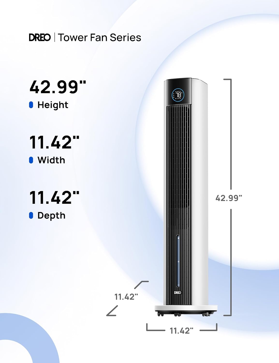 DREO Tower Fan for Bedroom, 43' Cooling Fans That Blow Cold Air 2025 Upgraded, Evaporative Air Cooler, Quiet 85° Oscillating Floor Fan, Easy Cleaning, APP Control, 4 Modes & 4 Speeds, 12H Timer, White