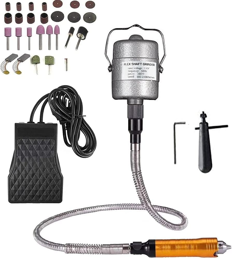 380W Rotary Tool Flex Shaft Hanging Grinder Machine Carver Electric Multi-function Metalworking Tools Repair Kit, Foot Pedal Control, Metal Flexible Shaft, 23000 RPM