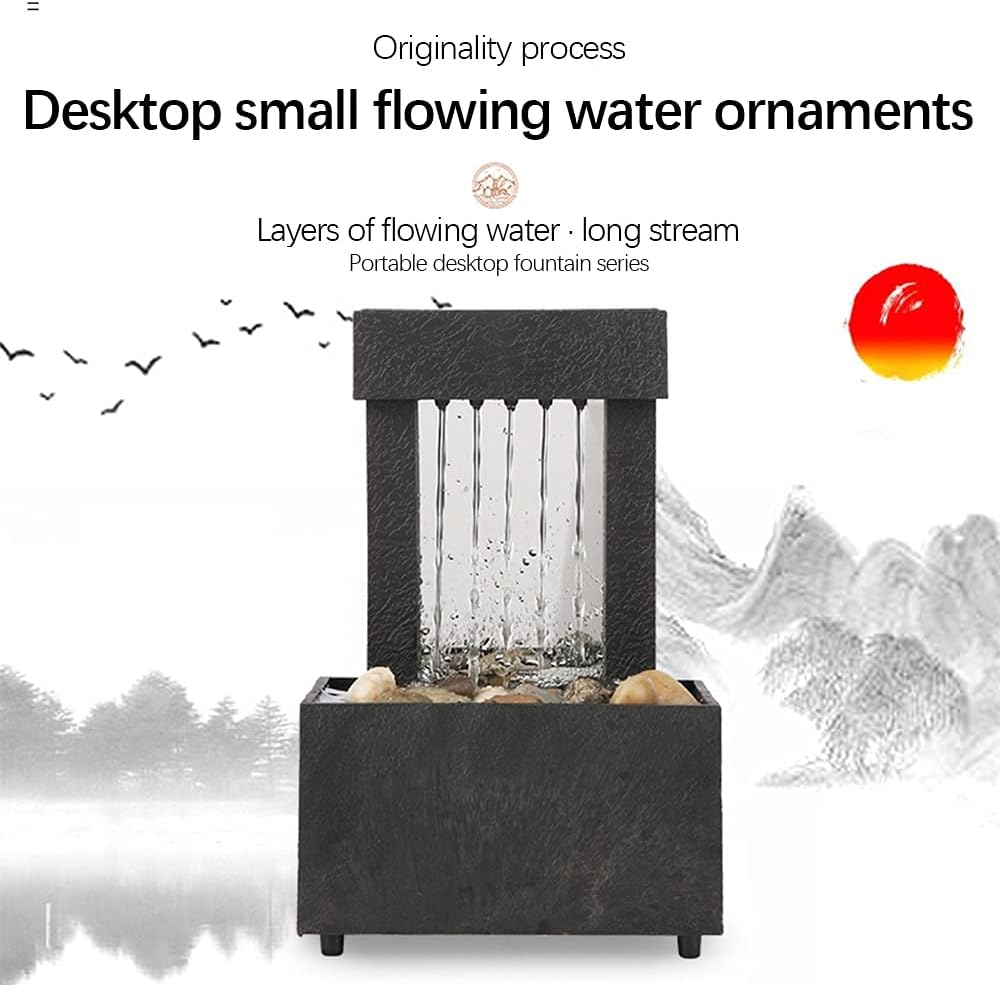 Indoor Fountain LED Tabletop Fountain Indoor Flowing Water Waterfall Fountain Lighting Tabletop Fountain with Stones for Home Decor Meditation Fountain