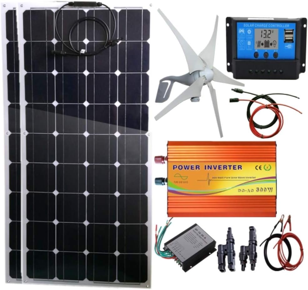 600W Wind-Solar Generator Kit: 400W Wind Turbine & 2PCS 100W Solar Panels &500W (Peak 1000w) &Controller for RV, Camping, Boat, Caravans, Motorhome