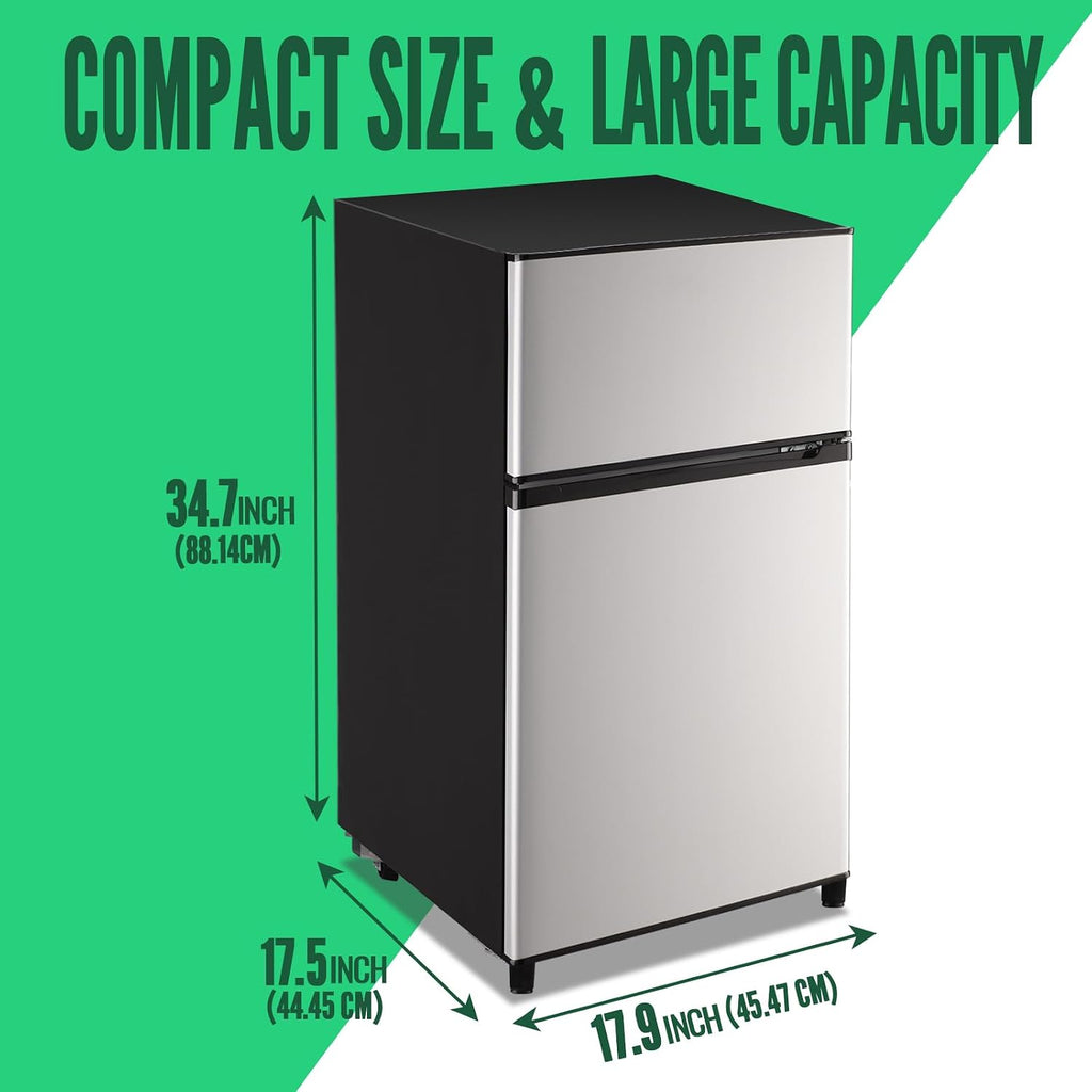 WANAI 2 Door Small Refrigerator with Freezer-on-top, Spacious Capacity Mini Fridge with 7-Level Adjustable Thermostat & 2 Removable Shelves Silver