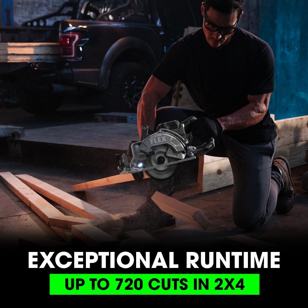 FLEX 24V Brushless Cordless 7-1/4-Inch Rear Handle Circular Saw Kit with 10.0Ah Stacked Lithium Battery and 280W Rapid Charger - FX2141R-1J