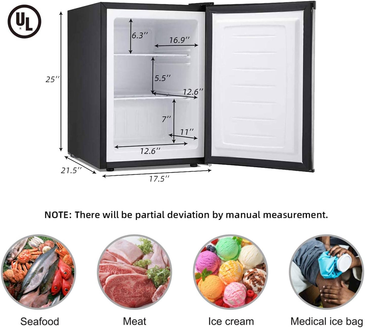 Antarctic Star Upright Freezer 2.1 Cu.ft, Compact Mini Freezer with Reversible Single Door, Temperature Control, Removable Shelves, Small freezer Stainless Steel for Dorms Home Office, Silver