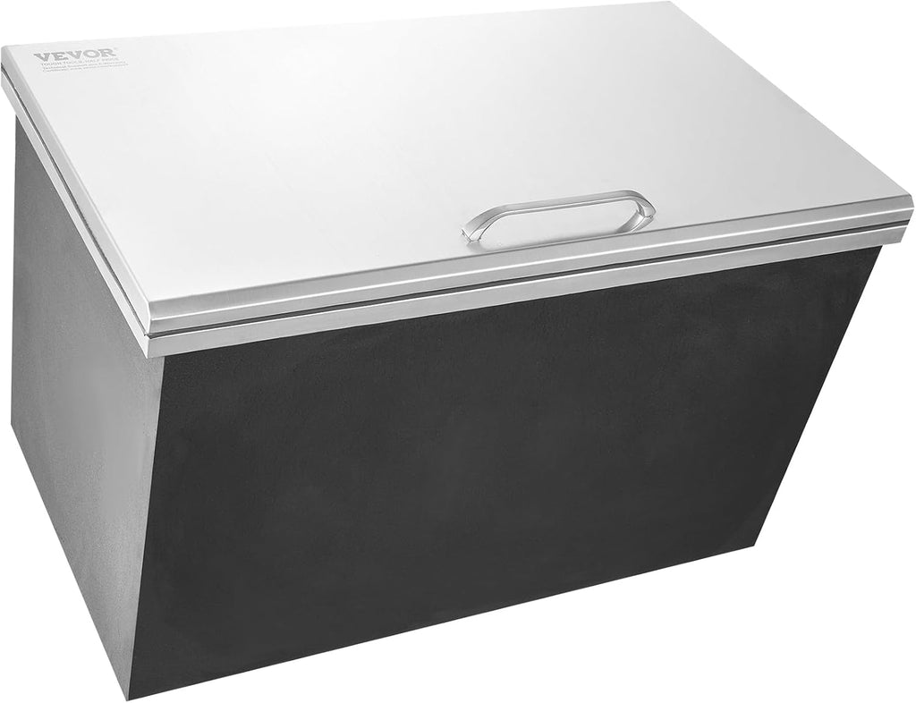 VEVOR Drop in Ice Chest, 24' L x 20' W x 15' H Stainless Steel Ice Cooler, Commercial Ice Bin with Hinged Cover, 40 qt Outdoor Kitchen Ice Bar, Drain-Pipe and Drain Plug Included, for Cold Wine Beer