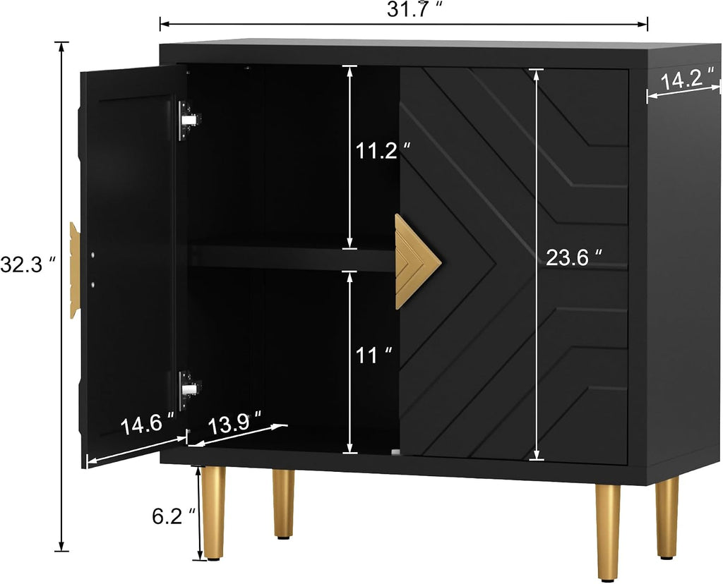 HLR Sideboard Storage Cabinet with 2 Doors, Accent Cabinet with Decorative Embossed Pattern Doors, Sideboard Buffet Cabinet for Living Room, Kitchen, Dining Room, Hallway
