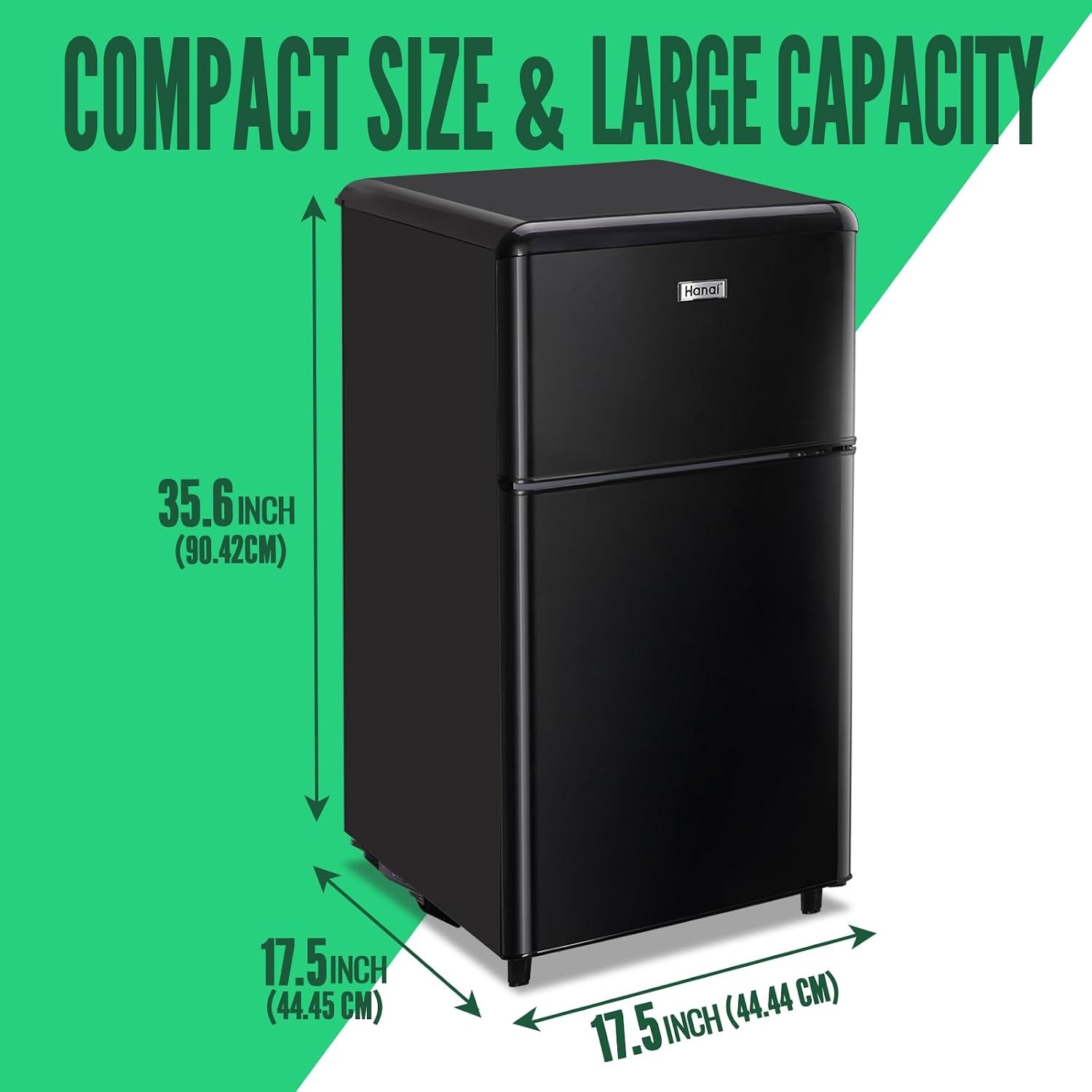 WANAI Retro Mini Fridge with Top Freezer 3.5 Cu.Ft Compact Refrigerator with Seven Adjustable Thermostat Two Door Small Fridge with Removable Glass Shelves for Kitchen Dorm Office Apt Black