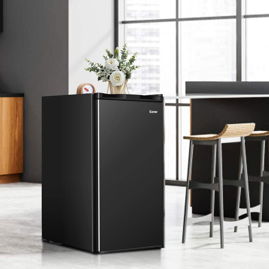 COSTWAY Compact Refrigerator, Single Door 3.2 CU.FT. Mini Fridge Compartment with Adjustable Thermostat and Removable Glass Shelves, Freezer Cooler Fridge for Dorm Apartment Office, Black