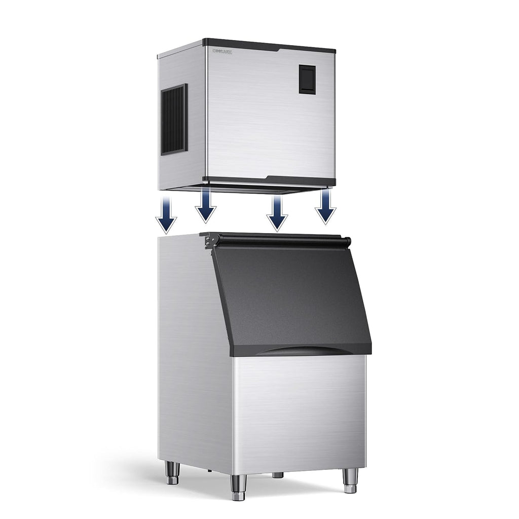Coolake 360 lb. Commercial Ice Machine Storage Bin, 26' Stainless Steel Space Saving Footprint Ice Bin with Convenient Lift-up Door, Filter, Scoop, Adjustable Feet, for Bar Restaurant Shop
