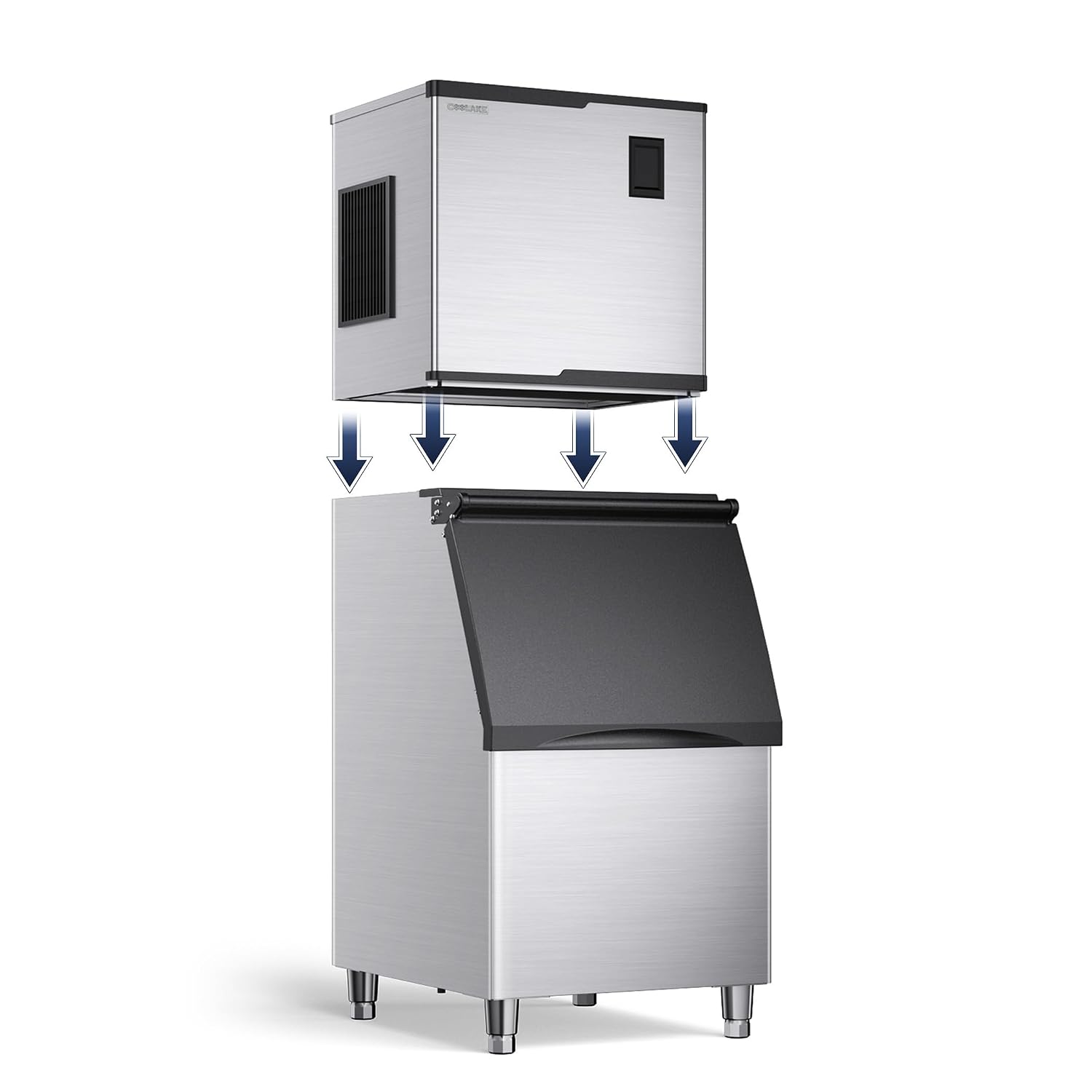 Coolake 360 lb. Commercial Ice Machine Storage Bin, 26' Stainless Steel Space Saving Footprint Ice Bin with Convenient Lift-up Door, Filter, Scoop, Adjustable Feet, for Bar Restaurant Shop