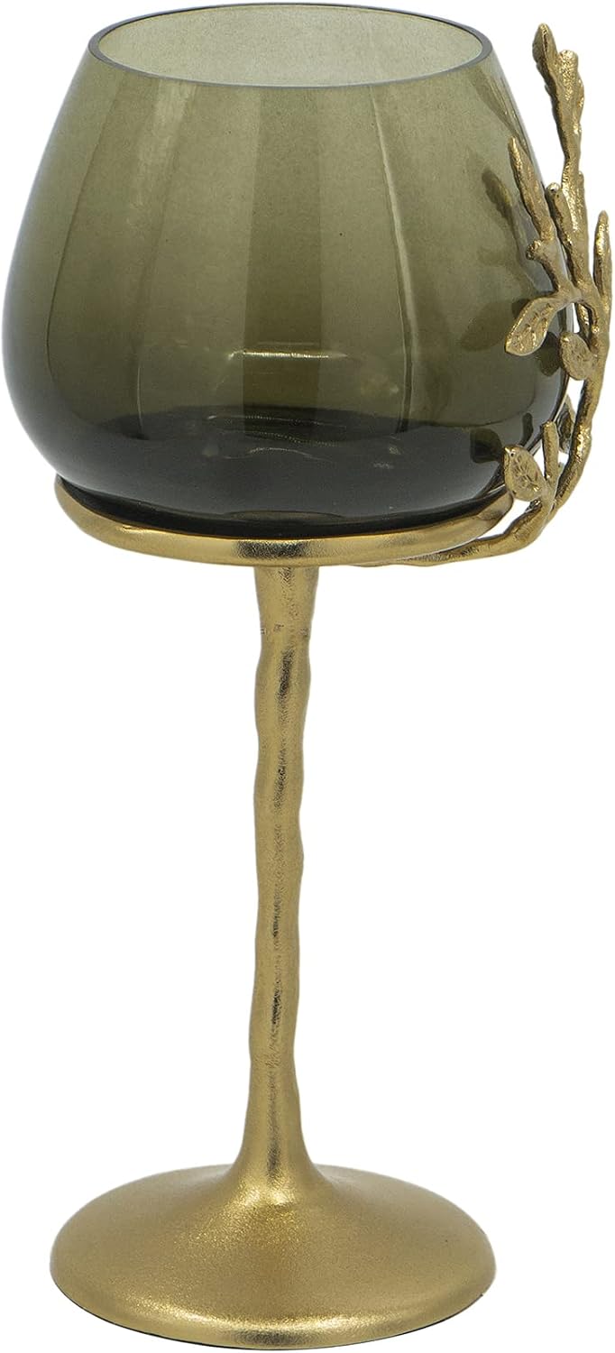 A&B Home Olive Branch Candle Holder - Glass Candle Holder with Gold Metal Base, Decorative Tabletop Lighting, Living Room Coffee Table Accent Piece Dining Table Centerpiece, 6' x 6' x 13'