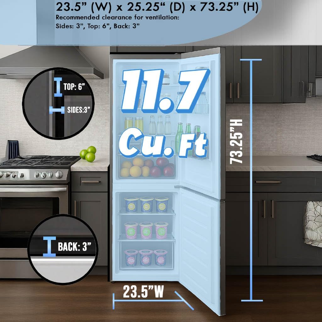 Summit 24' Bottom Freezer Refrigerator, Counter Depth Refrigerator- Freezer, Energy Star, Stainless Steel - FFBF124SS (Right Hand Door)