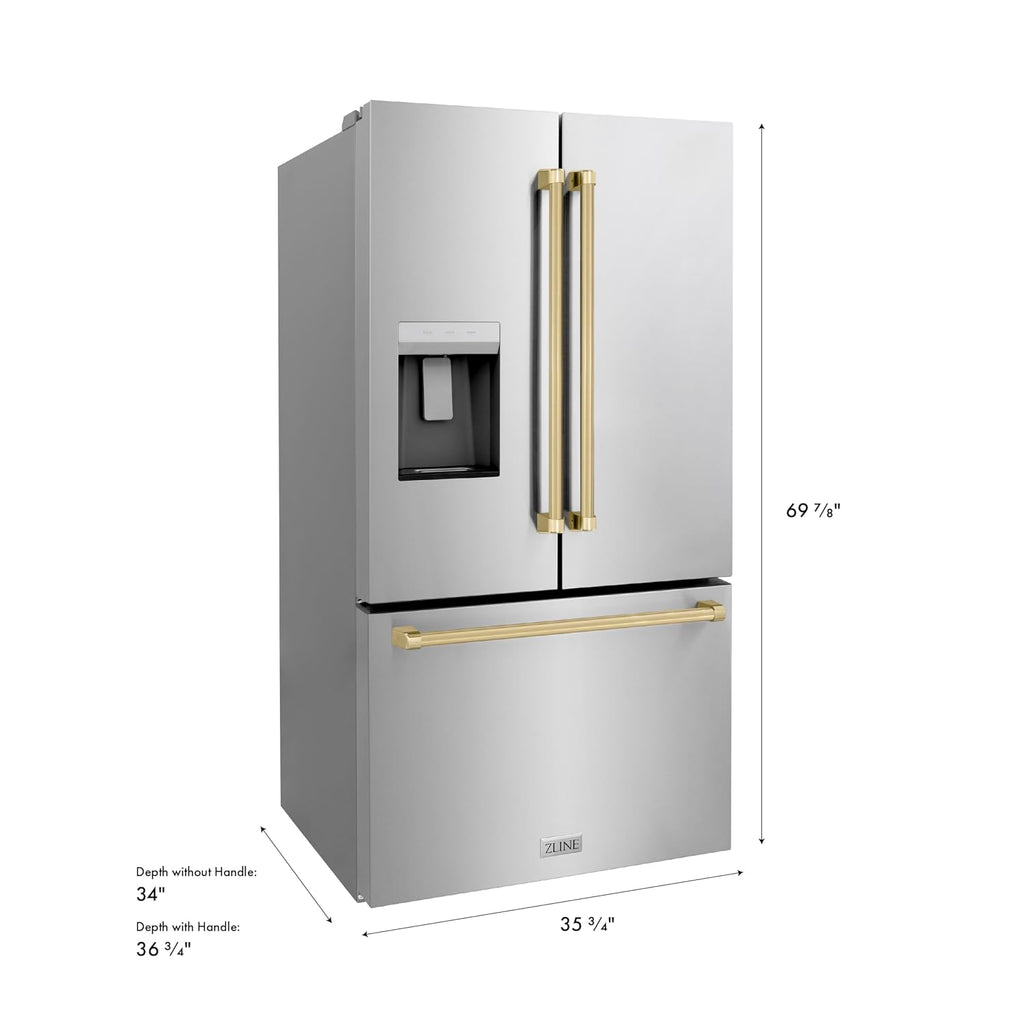 Z Line Kitchen and Bath ZLINE Autograph 36 in. Standard-Depth Refrigerator w/Champagne Bronze Handles (RSMZ-W-36-CB)