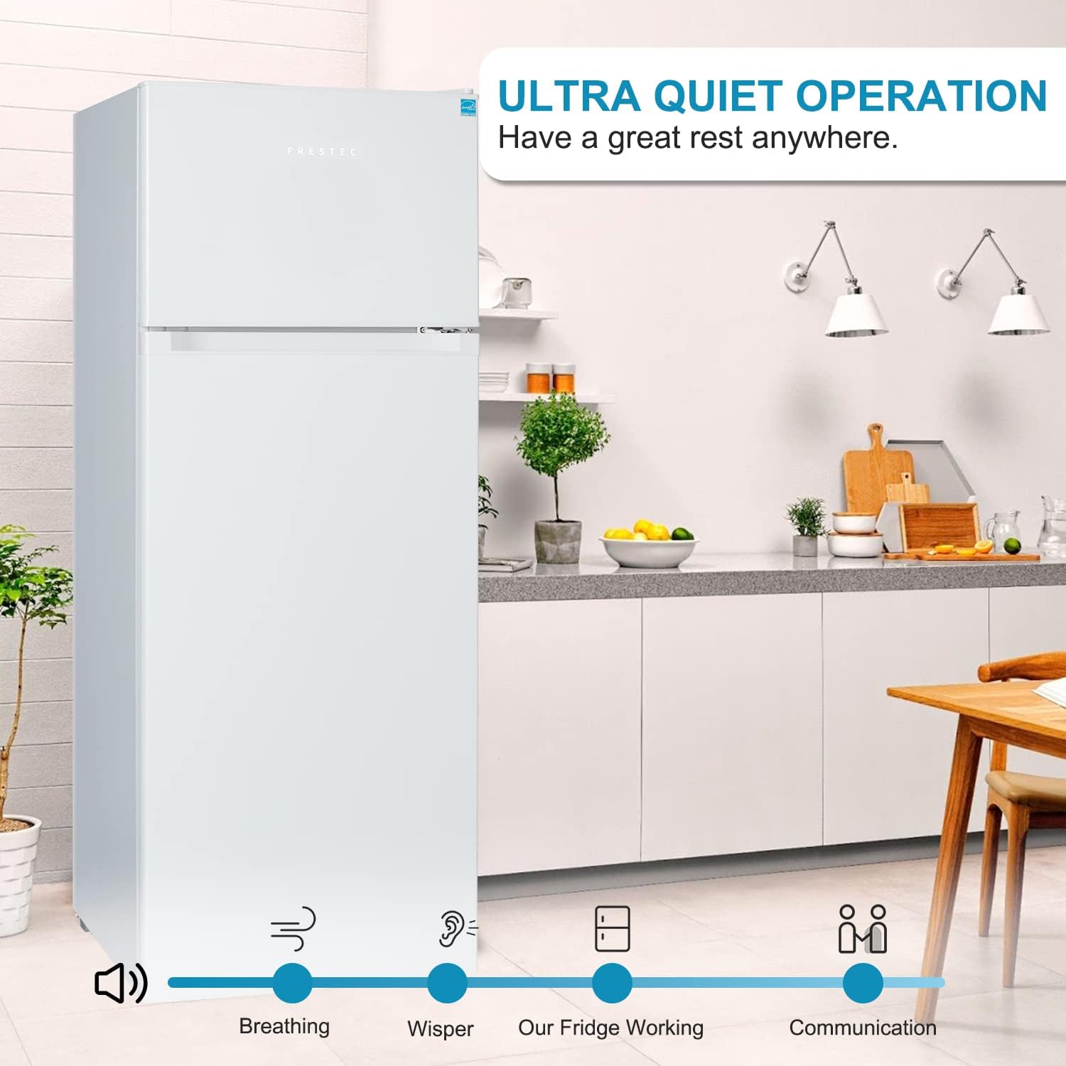 7.4 CU' Refrigerator with Freezer, Apartment Size Refrigerator Top Freezer, 2 Door Fridge with Adjustable Thermostat Control, Freestanding, Door Swing, White (FR 742 WH)