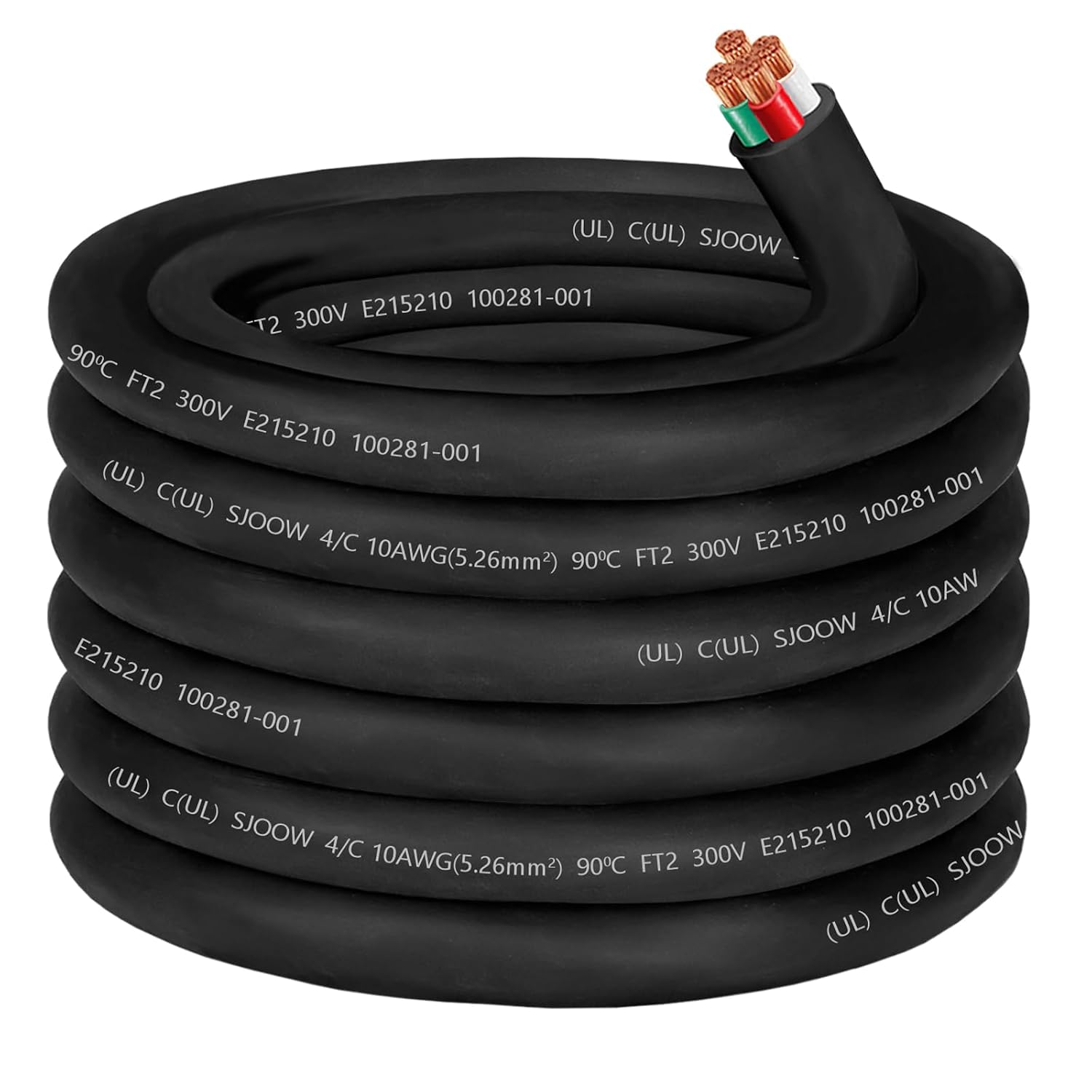 10/4 Wire 10AWG SJOOW Wire 10 Gauge,10/4 Portable Power Cable 10 Gauge 4 Conductor Electric Cable SJOOW Cord for NEMA 14-30amp Generator,Welder,Portable Light,Car Charger,Motor Lead Outdoor Use-50ft