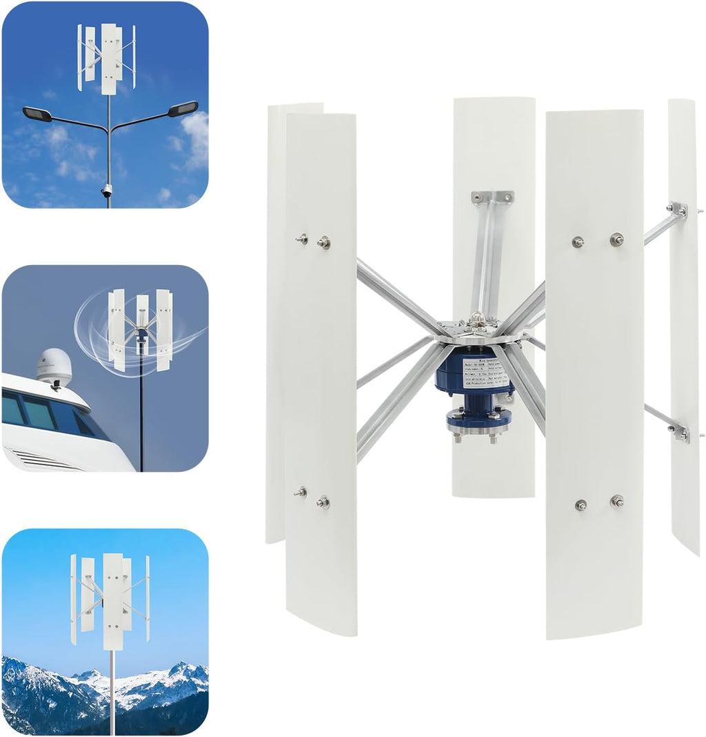 100W Wind Turbine Generator Kit, 12V 5 Blades Vertical Axis Wind Power Generator with Controller & Auto Adjust Windward Direction, 35m/s Max Wind Speed, Suitable for Home, Farm, Streetlight, Boats