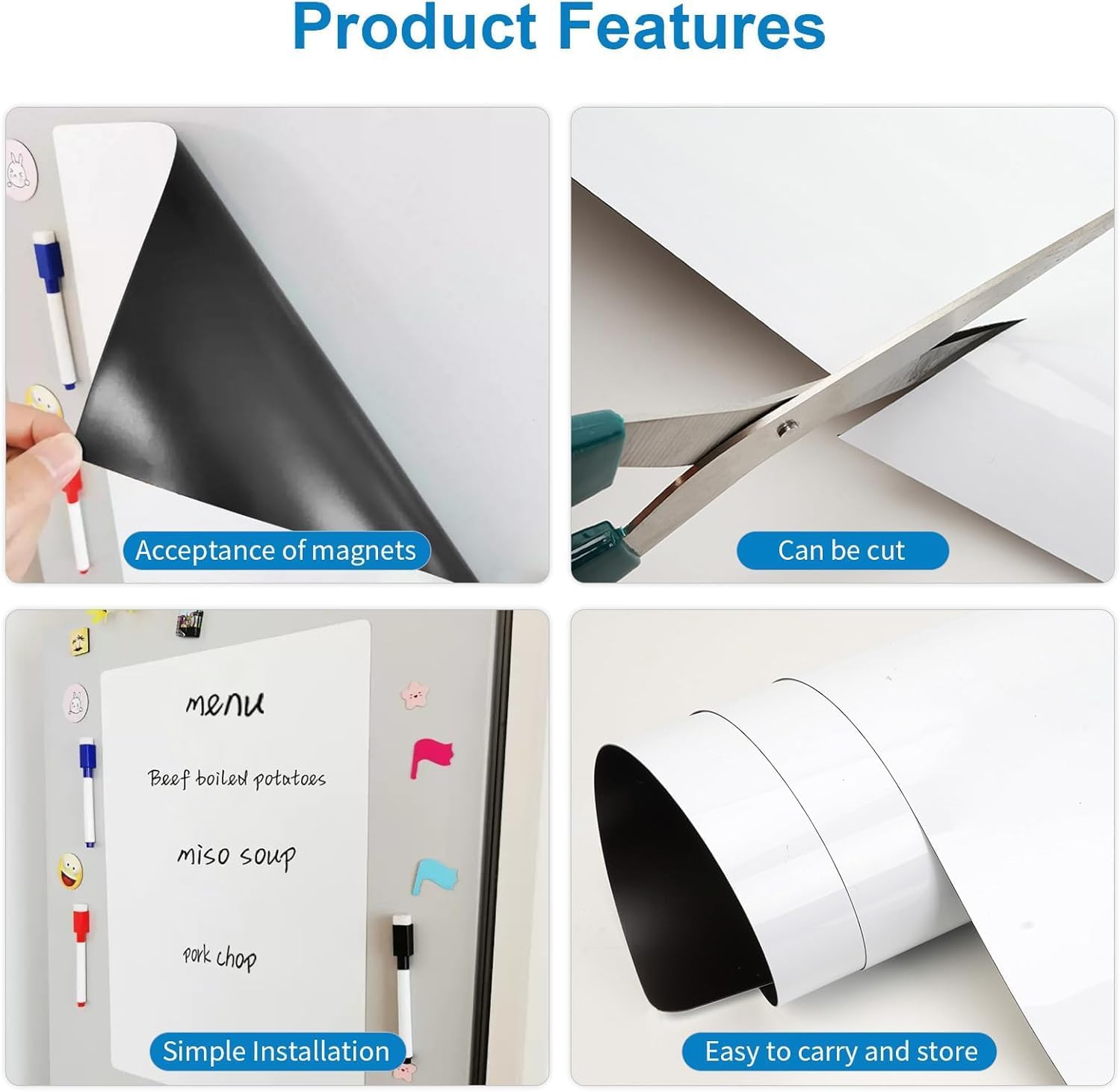 Magnetic Fridge White Board Paper, 94' x 47' Large Dry Erase Board Sheet for Organizer and Planner, Kitchen Refrigerator Whiteboard for Family to-do List, Includes Markers and Eraser