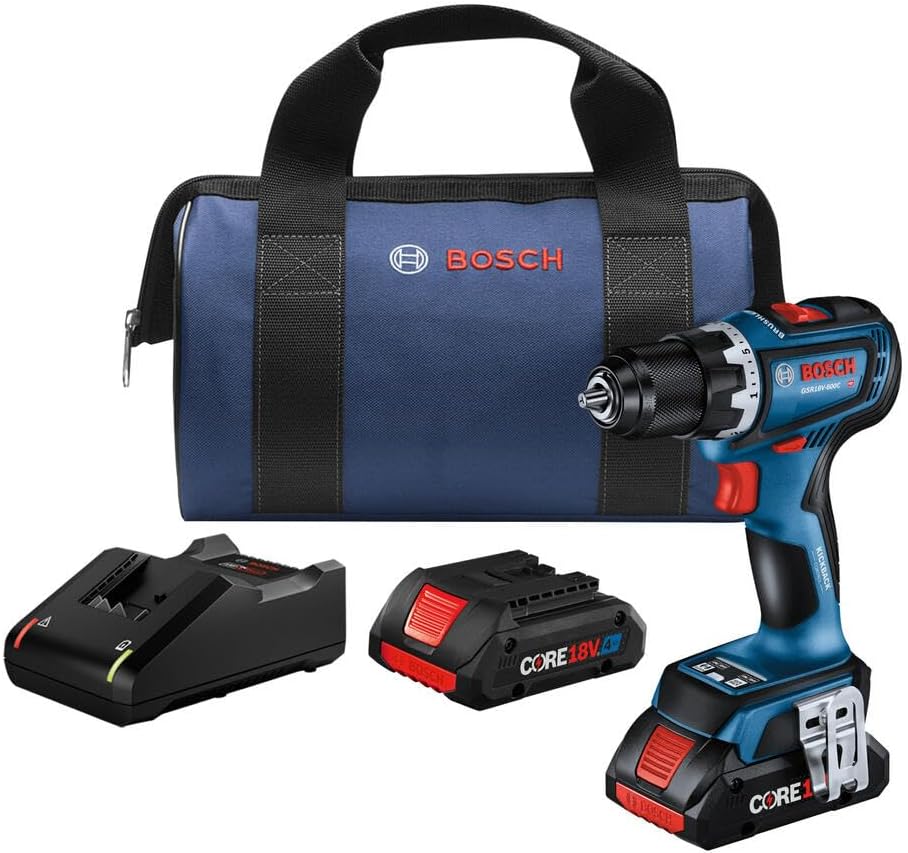 BOSCH GSR18V-800CB24 18V Brushless Connected-Ready 1/2 In. Drill/Driver Kit with (2) CORE18V® 4 Ah Advanced Power Batteries