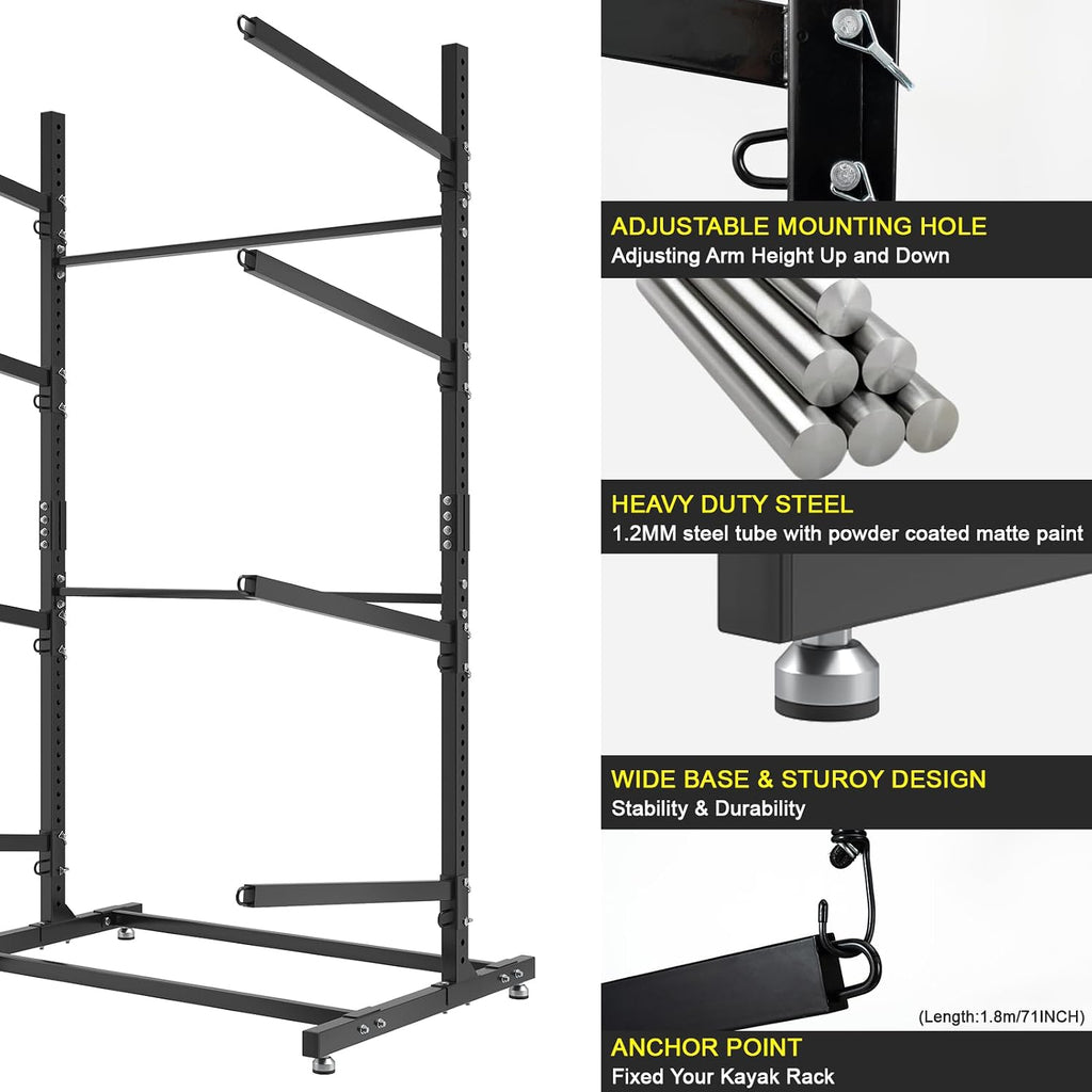 LotFun Kayak Storage Rack, Freestanding Heavy Duty Adjustable Kayak Stand Indoor Outdoor Storage Rack Garage, with Wheels and Foot Pad, for Kayaks, SUPs, Canoes, Surfboard (3 Levels for 6 Kayaks)