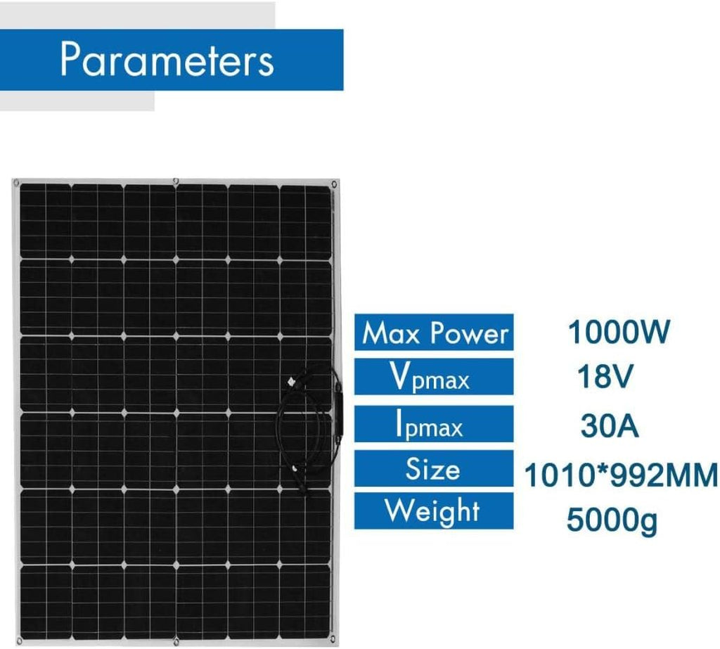 18V 1000W Flexible Monocrystalline Solar Panel with 30A Controller for Car Boat Solar Battery Charger 12V Waterproof Solar Panel