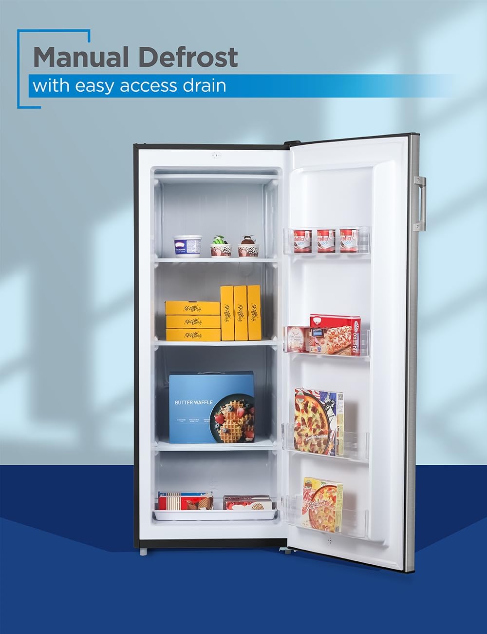 BLACK+DECKER 10 Cu. Ft. Upright Freezer, Stand Up Freezer with Mechanical Temperature Control, Freezer with 3 Shelves and 4 Door Bins, Manual Defrost, R600a Refrigerant, BUF1000LS,Stainless Steel Look