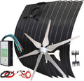 900W Wind Solar System for RV:400W Wind Turbine Generator/5pcs 100W Flexible Solar Panels Monocrystalline/Hybrid Charge Controller/Battery Cables/Connectors