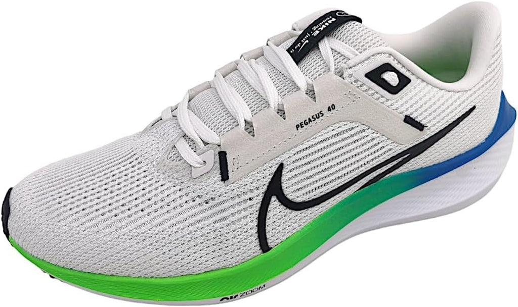 Nike Pegasus 40 Men's Road Running Shoes (DV3853-006, Platinum Tint/White/Green Strike/Black) Size 7.5
