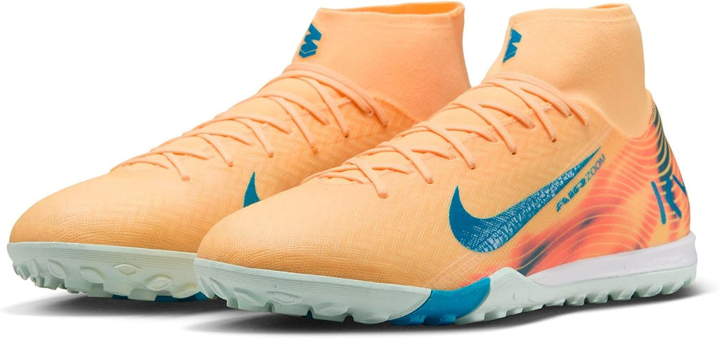 Nike Mercurial Superfly 10 Academy Kylian Mbappe Turf High-Top Soccer Shoes (Melon Tint/Igloo/Neo Turquoise)