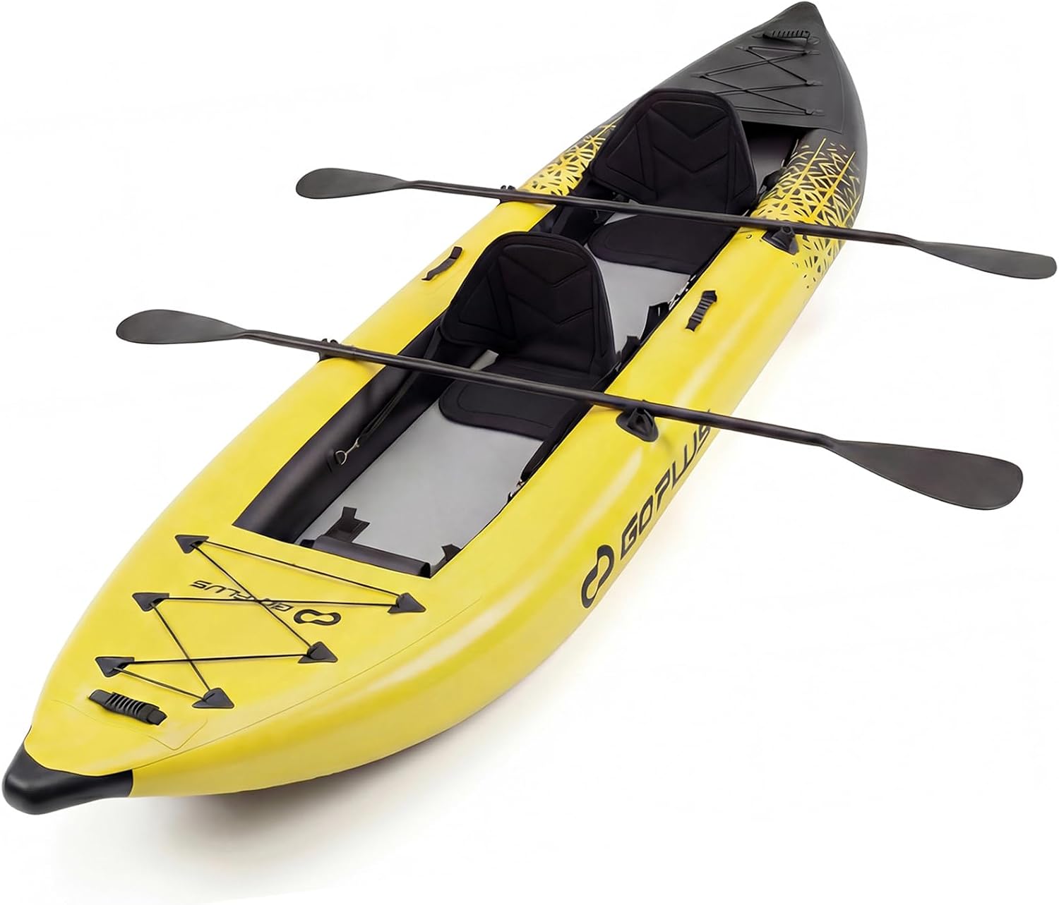 Goplus Tandem Inflatable Kayak, 12.5FT 2-Person Kayak for Adults w/507 LBS Weight Capacity, 2 Aluminium Oars, Padded Seat, 2 Fins, Hand Pump, Carry Bag, Repair Kit, Portable Touring Kayaks