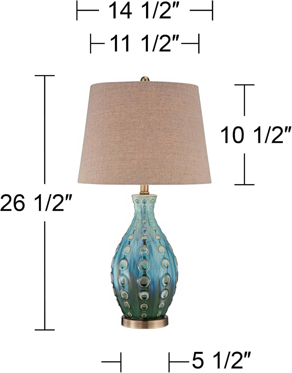 360 Lighting Mid Century Modern Style Vase 3-Way Table Lamp with Table Top Dimmer 26.5' High Teal Ceramic Tan Fabric Drum Shade for Living Room Bedroom House Bedside Home Office (Color May