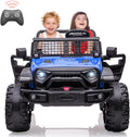 24V 2 Seaters Kids Ride On Truck with Remote Control, 20' Large Seat + 15.5' Large Wheels, Electric Vehicle Car with LED Light,Storage Space, Bottle Holder,Music, Horn,USB for 3-8 Years (Blue)