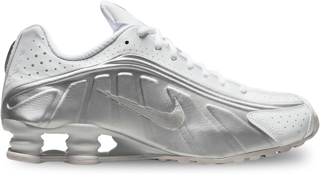 White/Metallic Silver Nike Shox R4 Sneaker by Nike