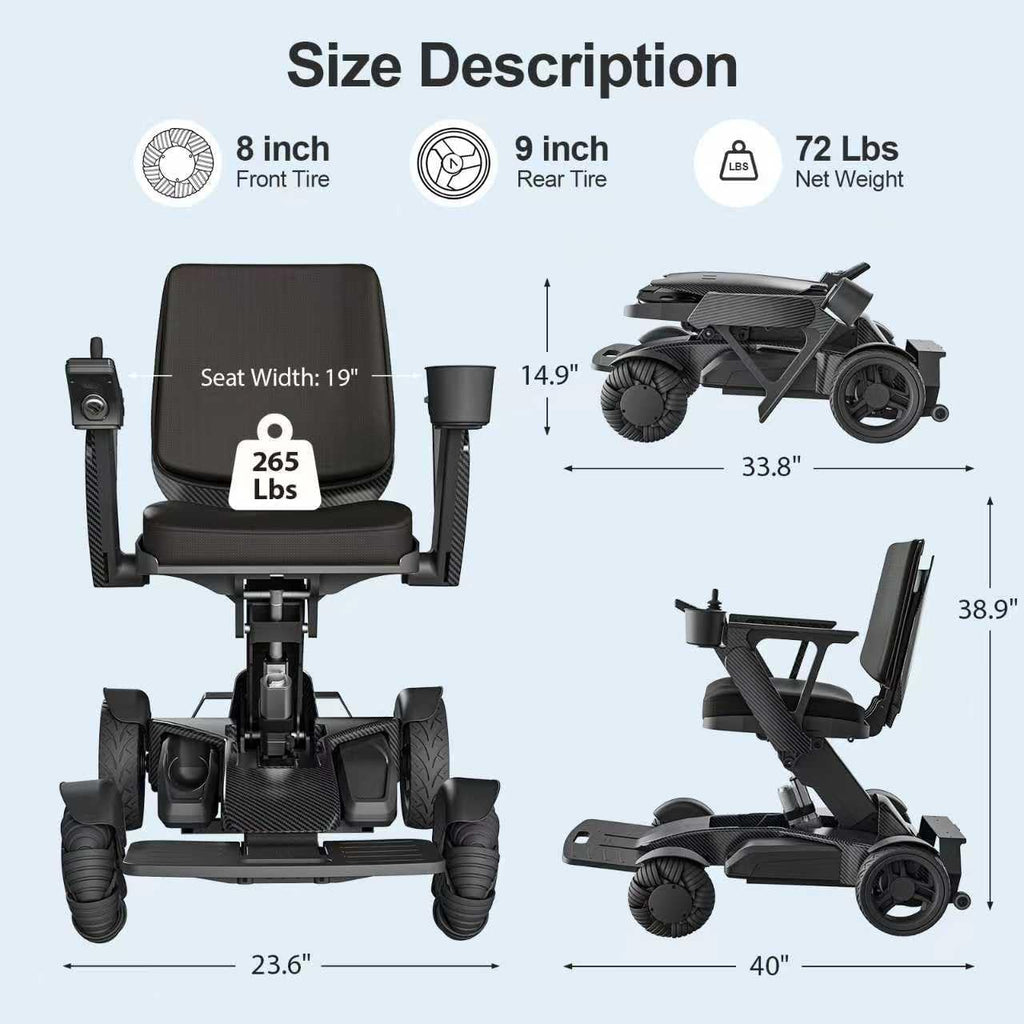Foldable Electric Wheelchair Adults Portable - Includes Remote Control & Electric Lift, Adjustable Backrest, Powerful Dual Motors for Smooth Mobility Indoor/Outdoor, Black-D12
