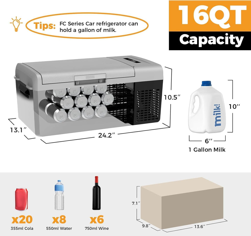 Setpower 12V Refrigerator with PG216 Portable Power Station,16QT Car Freezer Portable Electic Cooler for Car Camping,Van,Truck,RV,SUV,MPV
