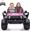 24V 2 Seaters Kids Ride On Truck with Remote Control, 20' Large Seat + 15.5' Large Wheels, Electric Vehicle Car with LED Light, Storage Space, Bottle Holder,Music, Horn,USB for 3-8 Years (Pink)