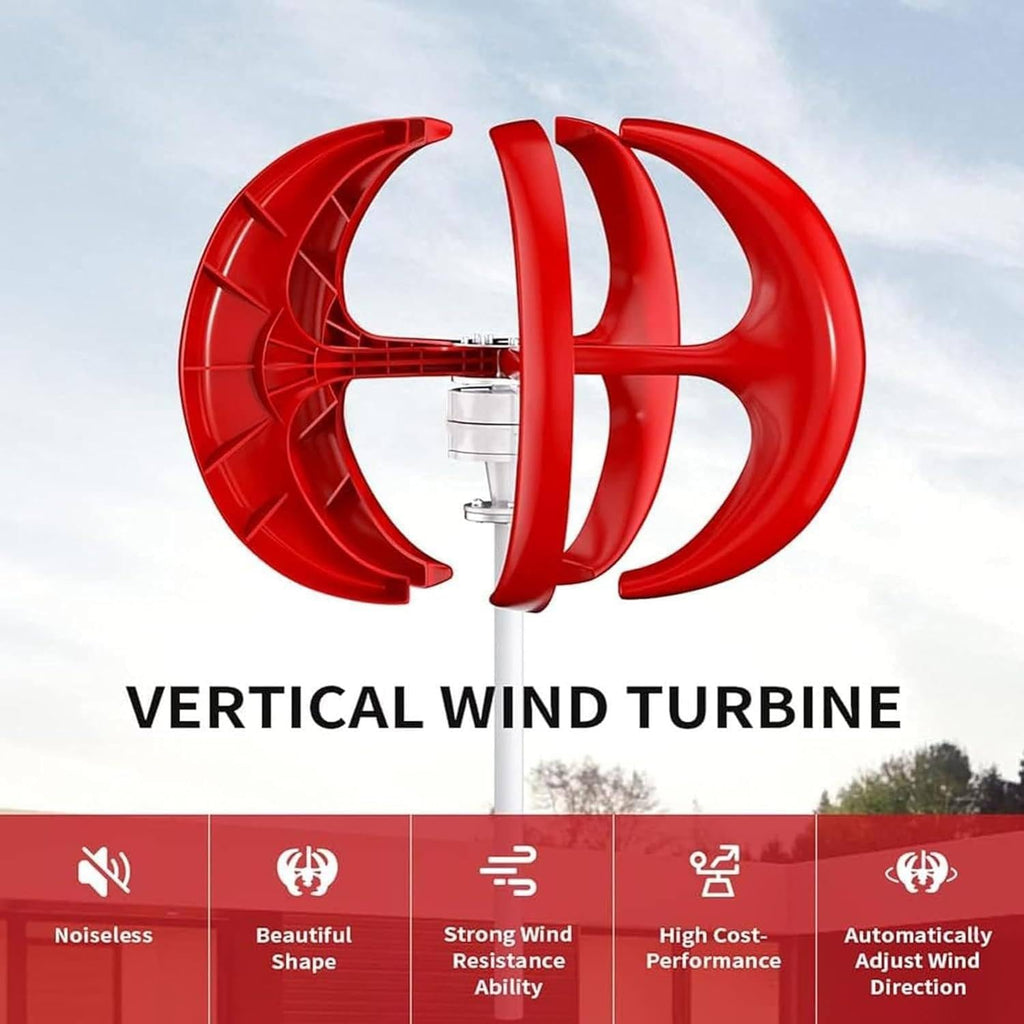 600W Wind Turbine Generator, 12V/24V Vertical Axis 5-Blade Outdoor Windmill Kit with Controller, Power Supplement with Lantern Type Design for Home & Off-Grid Use