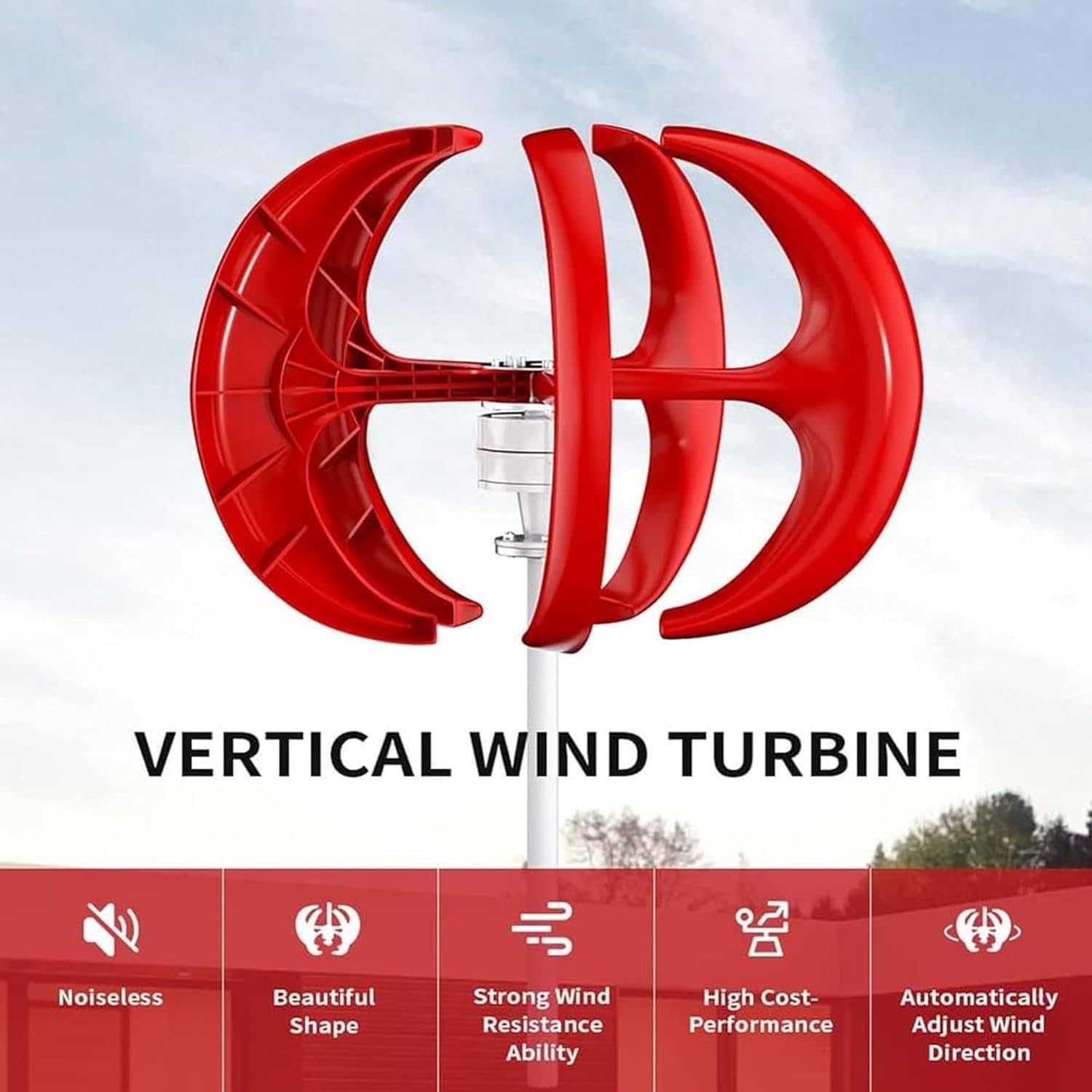 400W 600W 800W 1000W 1200W Vertical Wind Generator, 12V 24V Vertical Axis Wind Turbine with Controller for Home Use No Noise 5 Blades,24V-400W
