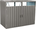 Outdoor Storage Shed for Trash Cans and Yard Tools, Bike Shed Heavy Duty Metal Shed Tool Shed with 2 Doors, Horizontal Stow-Away Storage Shed for Backyard Patio Garden,Gray,63'L × 31.5'W × 48'H