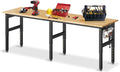 96'Adjustable Work Bench, 5000 LBS Capacity Heavy Duty Workbench with Power Outlet & Pegboard, Rubber Wood Work Table for Garage, Workshop, Office, Home