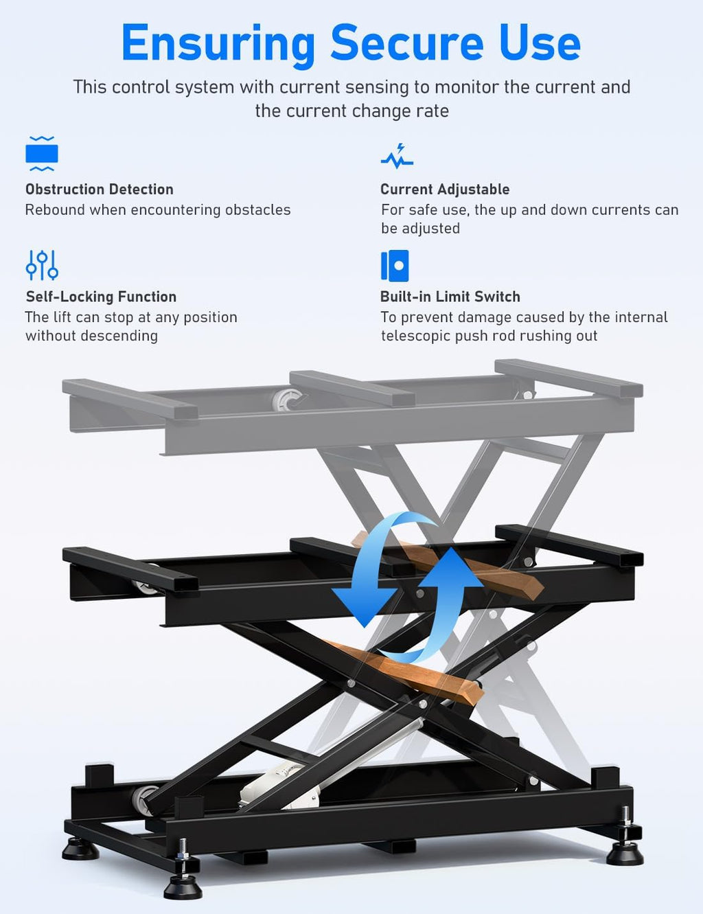 DIHOOL Electric Scissor Lift Table, 440Lbs Capacity, 8.07'-26.97' Height Adjustable Lifting Platform, Super Quiet with Remote & WiFi Control, Obstruction Detection, AC/DC Power for Home/Industrial Use