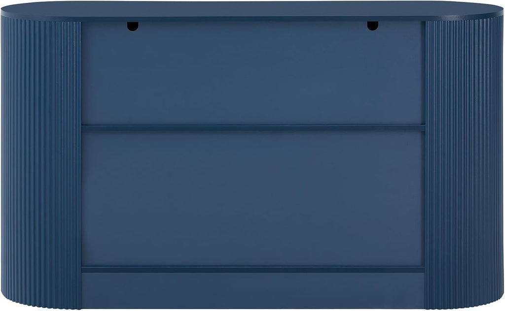 Virubi 55' Fluted Sideboard Buffet Cabinet with Storage,Doors& Gold Handles, Wood Modern Curved Kitchen Coffee Bar Cabinet with Drawers for Living Room,Entryway,Kitchen,Dining Room (Navy Blue)